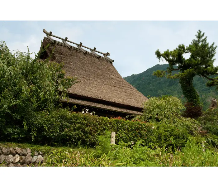 a thatched roof cottage in asia