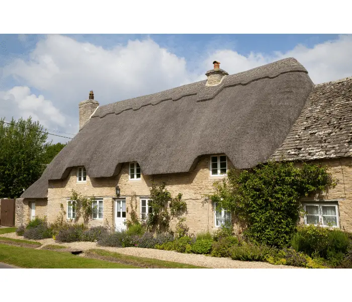 thatched house in sunshine